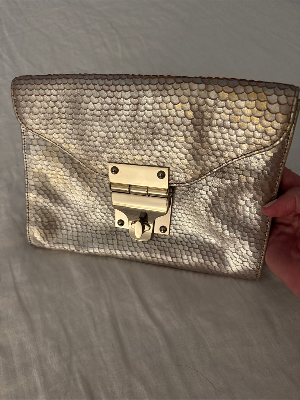 Alexis Hudson Metallic Gold Textured Envelope Clutch - Picture 1 of 4